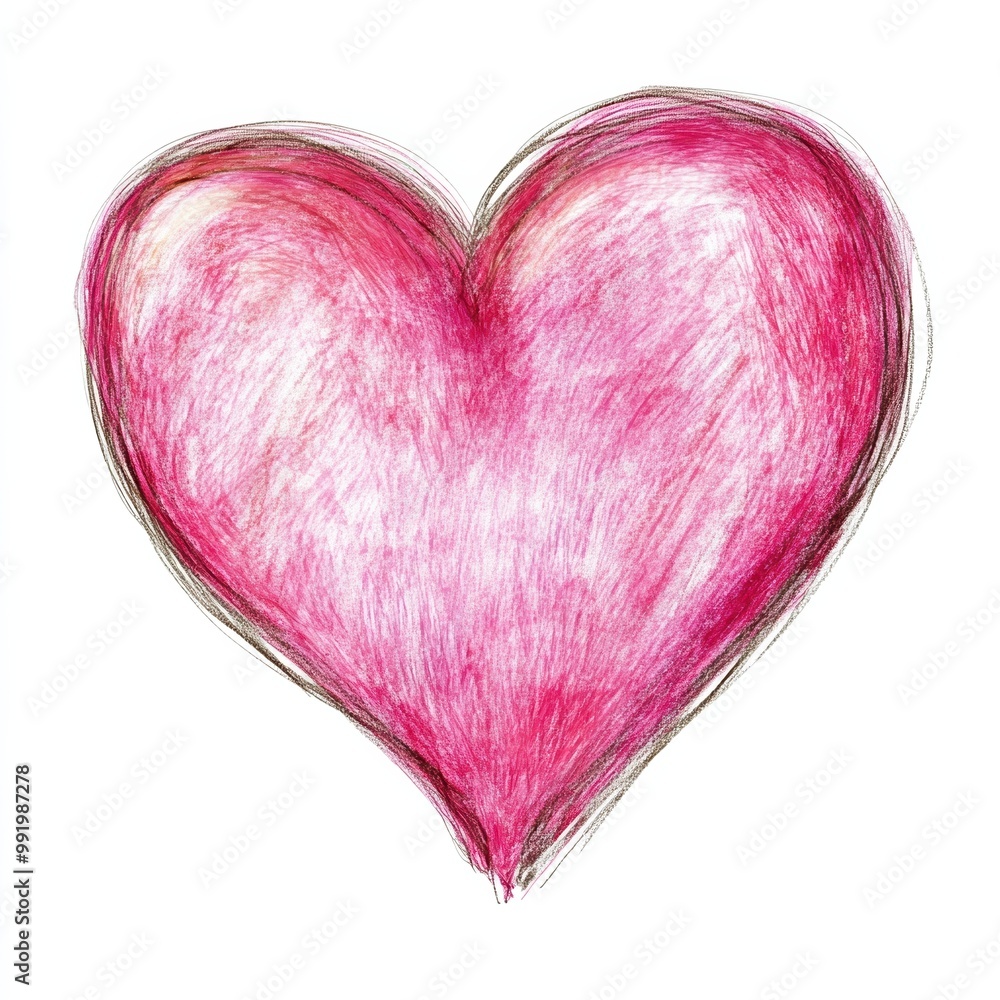 Wall mural illustrated heart in pink tones, white isolated background