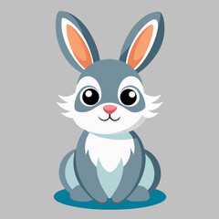 Obraz premium Charming cartoon grey bunny with big eyes sitting adorably
