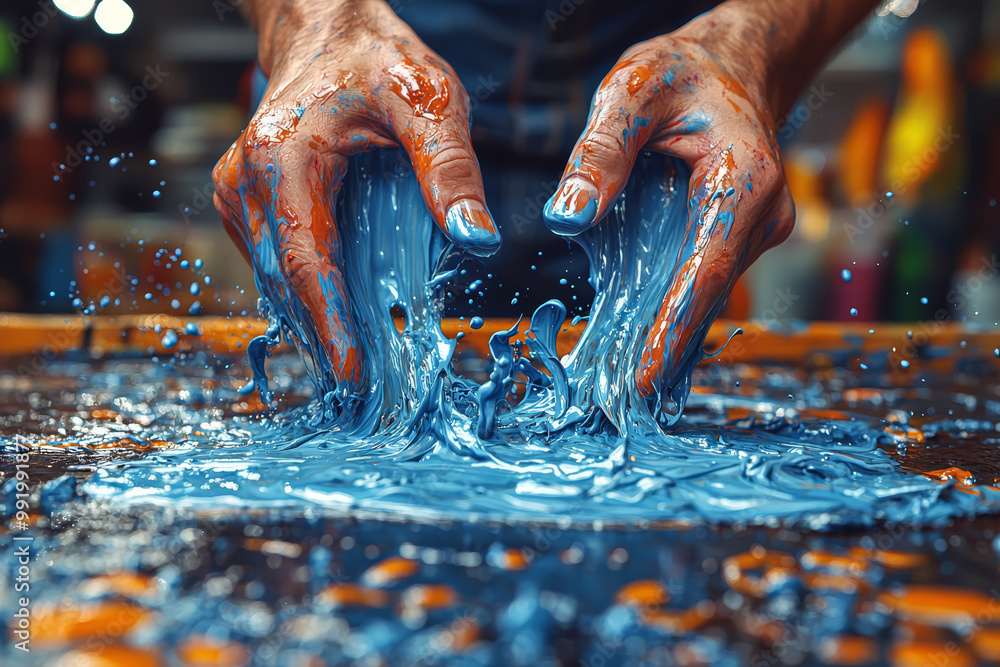 Poster a person spilling paint while trying to redecorate, creating a messy situation. concept of diy disas