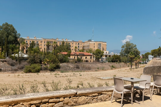 Old houses in Nicosia (Lefkosa) between two parts of devided capital buffer zone between South and North Cyprus