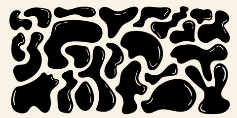 Abstract amoeba bubble shape elements set. Fun balloons organic elements signs with glare in trendy retro style. Cartoon flat vector graffiti illustration isolated on white background