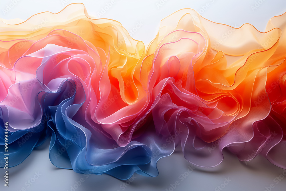 Poster a beautiful arrangement of flowing fabric showcases a blend of warm and cool colors, creating an abs