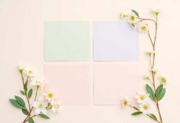 Elegant Pastel Square Cards with White Daisies for Spring Wedding Invitation Mockup
