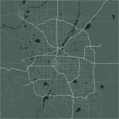 Map of Denver in Colorado in a smooth dark style. Contains layered vector with roads water, parks, etc.