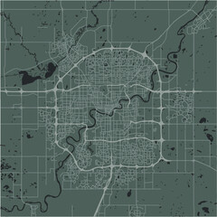 Map of Edmonton in Canada in a smooth dark style. Contains layered vector with roads water, parks, etc.