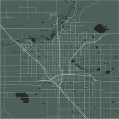 Map of Fresno in California in a smooth dark style. Contains layered vector with roads water, parks, etc.