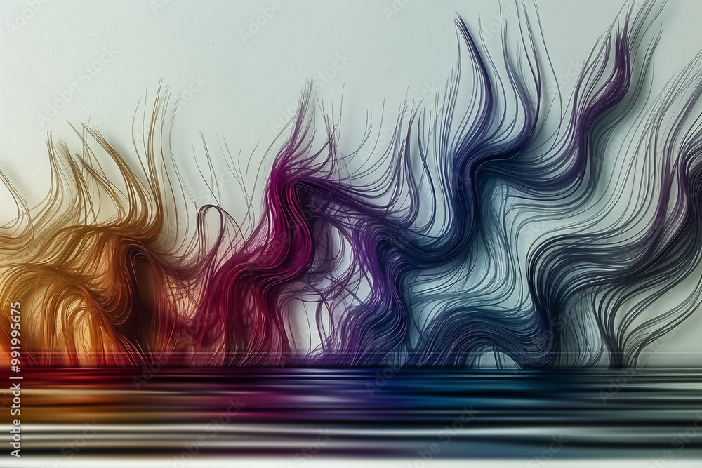 Poster this artwork features a stunning array of flowing lines in vibrant colors that transition smoothly f