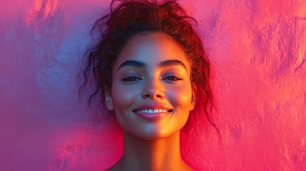Fototapeta premium Smiling woman with glowing skin.