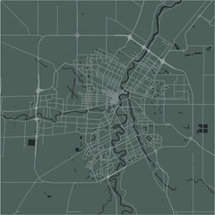 Map of Winnipeg in Canada in a smooth dark style. Contains layered vector with roads water, parks, etc.