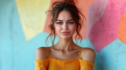 Naklejka premium Young woman in a colorful setting.
