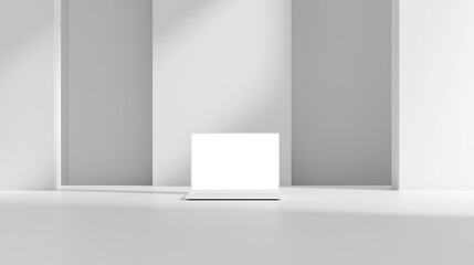 Mockup of white modern laptop in white room, minimalist, AI-generative