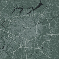 Fototapeta premium Map of Greensboro in North Carolina in a smooth dark style. Contains layered vector with roads water, parks, etc.