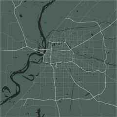 Map of Memphis in Tennessee in a smooth dark style. Contains layered vector with roads water, parks, etc.