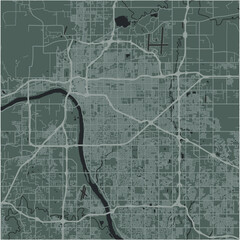 Map of Tulsa in Oklahoma in a smooth dark style. Contains layered vector with roads water, parks, etc.