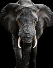 Obraz premium Isolated African elephant with depth of field showcasing wrinkled skin and majestic presence