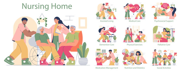 Nursing Home. Flat Vector Illustration
