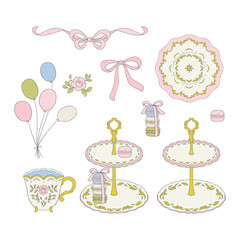 Vintage Tea Party Vector Collection: Macarons, Tea Cups, Cake Stands & Pastel Decorations