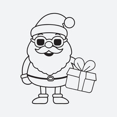 Christmas Santa character vector art illustration . line art and coloring page art . 