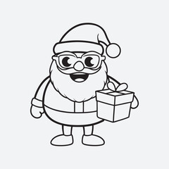 Christmas Santa character vector art illustration . line art and coloring page art . 