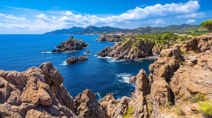Fototapeta premium Creus Cape summer view with rock formations, Costa Brava, Spain.