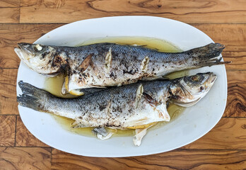 Excellent grilled fish recipe, food and leisure concepts