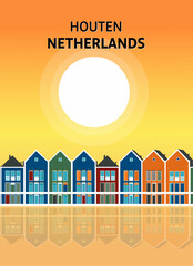 Illustration of Colorful houses in Houten, Netherlands.