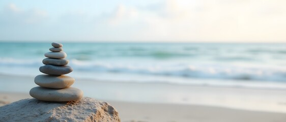 Balance and harmony with the sea in the background

