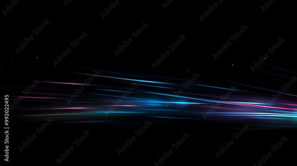 Poster a long-exposure photograph of light trails on a black background, symbolizing fast digital data tran
