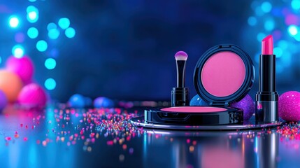 Futuristic Makeup Magic: Levitating Beauty Products with Mirrored Reflections and Abstract Colors