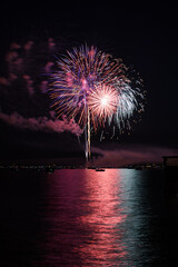 Fireworks Explode Over Lake With Boats - 4291
