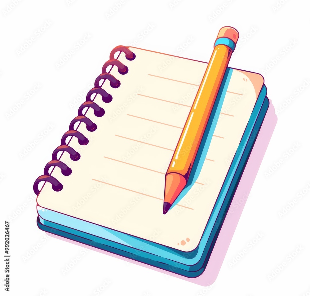 Poster simple icon of a notepad and pencil in vector style with pastel colors on a white background, perfec