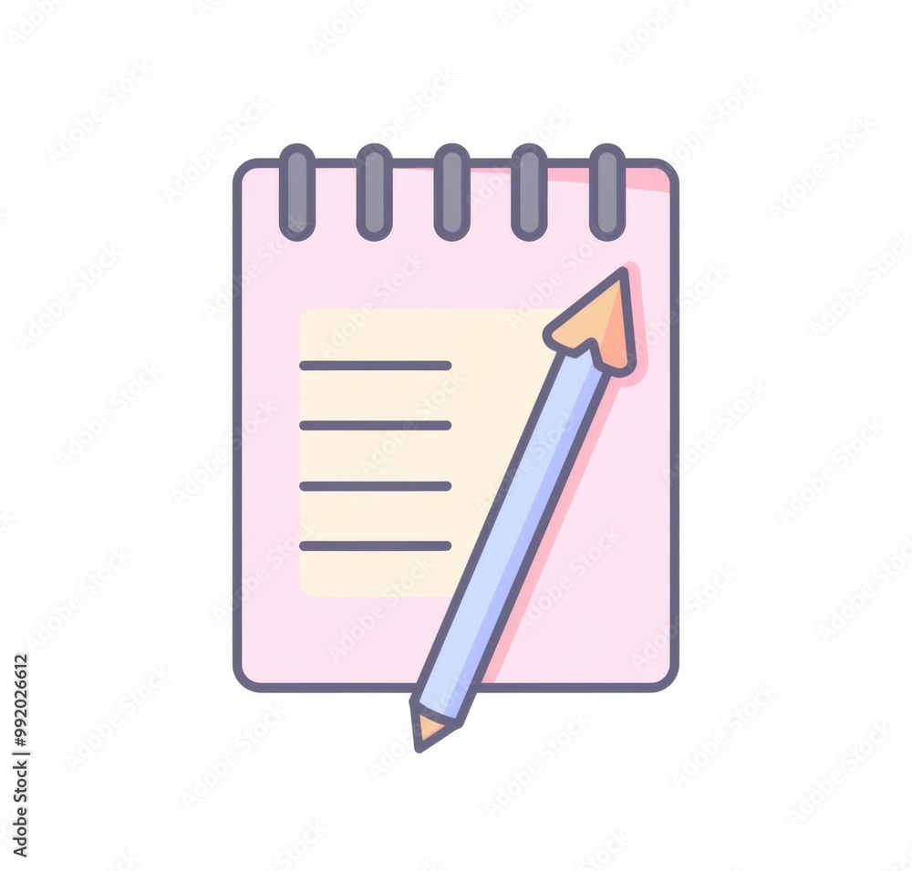 Poster simple icon of a notepad and pencil in vector style with pastel colors on a white background, perfec