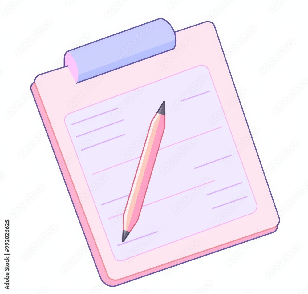 Poster simple icon of a notepad and pencil in vector style with pastel colors on a white background, perfec