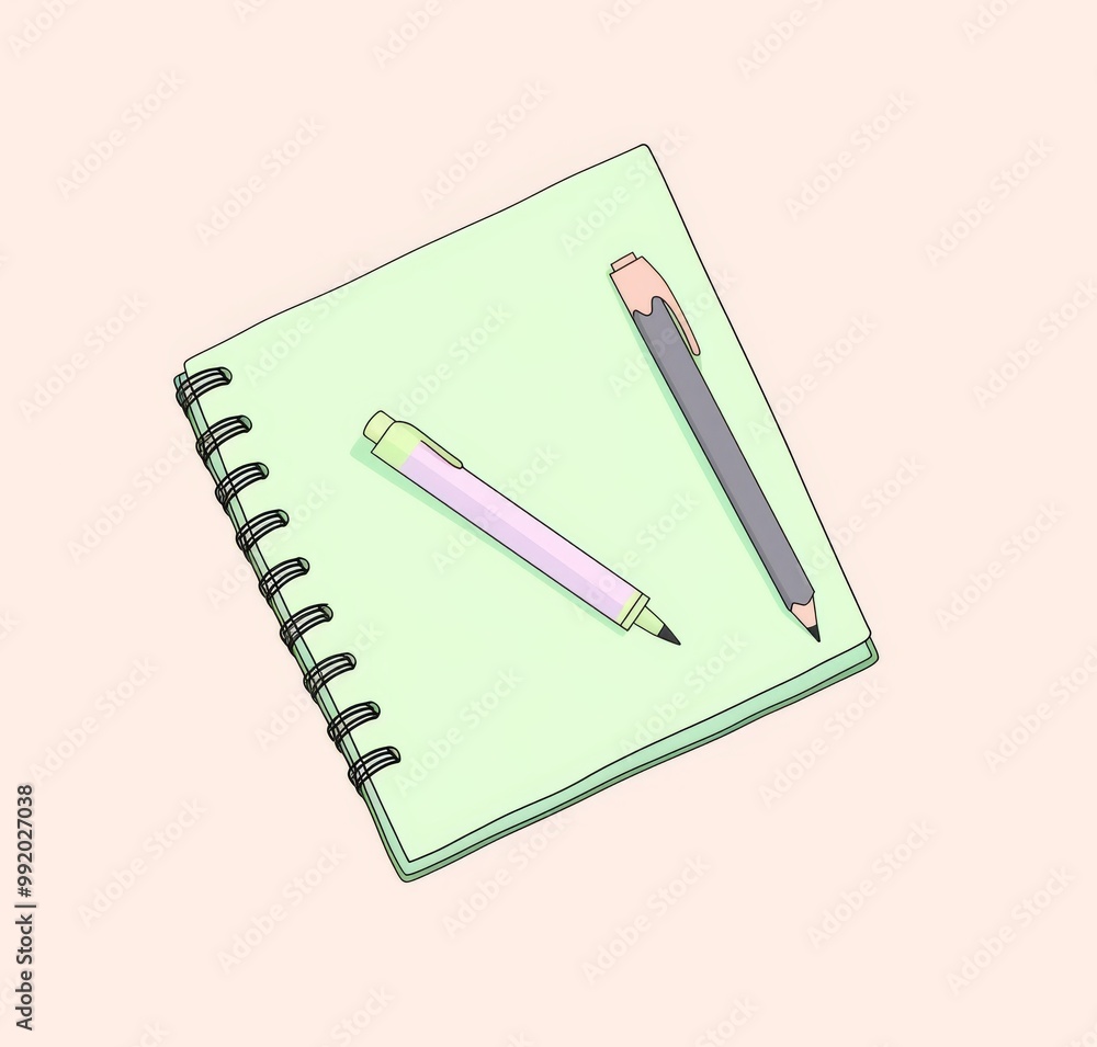 Aufkleber simple icon of a notepad and pencil in vector style with pastel colors on a white background, perfec