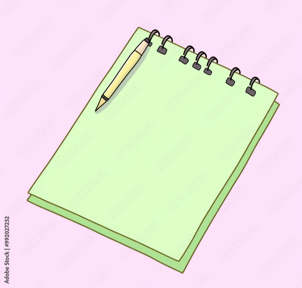 Poster simple icon of a notepad and pencil in vector style with pastel colors on a white background, perfec