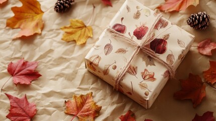 Autumn box on brown paper