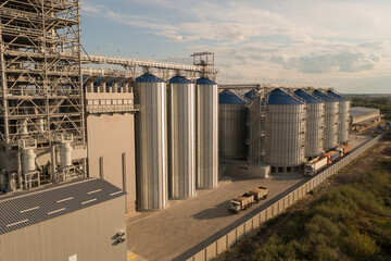 Aerial View of Grain Silos in Rural Landscape