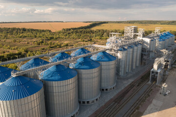 Aerial View of Grain Silos in Rural Landscape