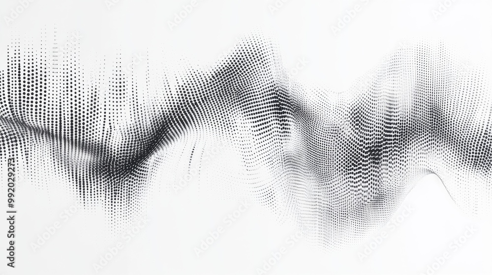 Poster abstract black halftone pattern representing an audio waveform, this minimalist composition features