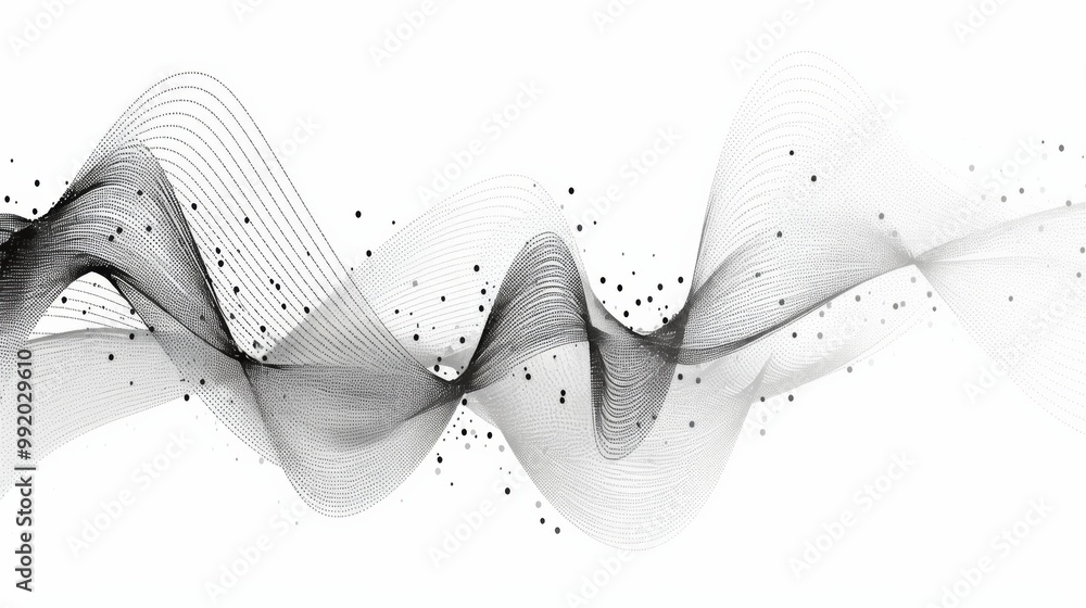 Poster abstract black halftone pattern representing an audio waveform, this minimalist composition features
