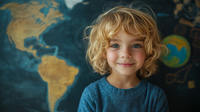 A student drawing a picture of a clean, sustainable Earth on a classroom whiteboard. - Powered by Adobe