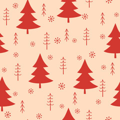 Christmas seamless pattern. Winter background with trees and snowflakes. Vector illustration. It can be used for wallpapers, wrapping, cards, patterns for clothes and other.