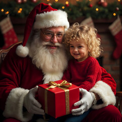 Santa Claus giving a gift to a happy kid in Christmas new year  © AthenaGrafix
