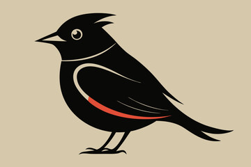 A cute Cedar Waxwing bird for log silhouette black Vector art illustration