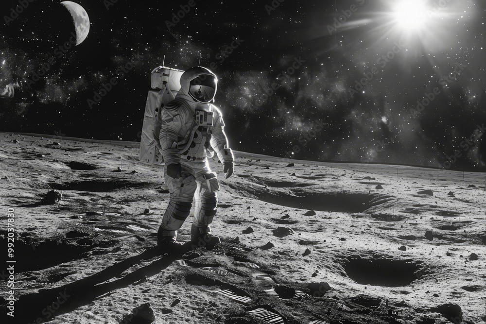 Canvas Prints an astronaut walks on the moon. generative ai