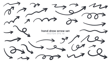 Hand drawn arrows collection Set simple flat arrows isolated on white background. Arrow mark icons and arrow paint. Stock vector. EPS10.