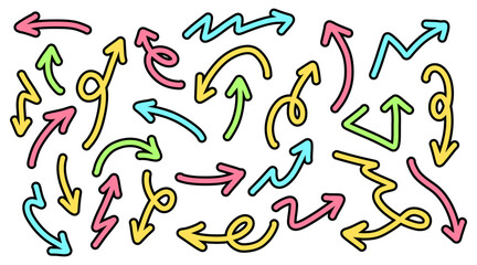 Hand drawn arrows collection Set simple flat arrows isolated on white background. Arrow mark icons and arrow paint. Stock vector. EPS10.