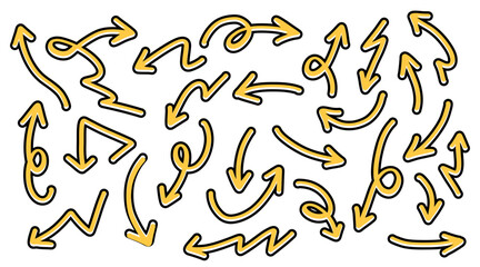 Hand drawn arrows collection Set simple flat arrows isolated on white background. Arrow mark icons and arrow paint. Stock vector. EPS10.