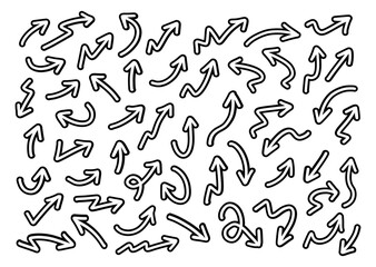 Hand drawn arrows collection Set simple flat arrows isolated on white background. Arrow mark icons and arrow paint. Stock vector. EPS10.