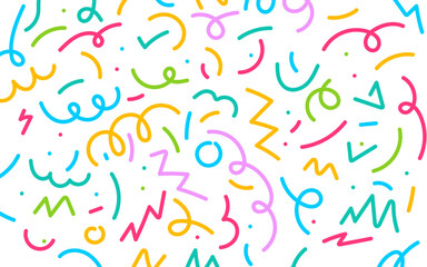 Colorful line drawing doodle seamless pattern. Creative minimalist line draw background  trendy design.